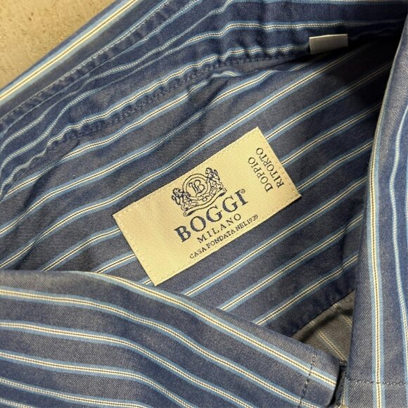 BOGGI Milano Blue Striped Dress Shirt Long Sleeve 41 16 Large - Picture 5 of 8
